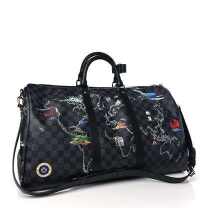 Louis Vuitton Damier Graphite World Map Keepall Bandouliere 50 2 of 10