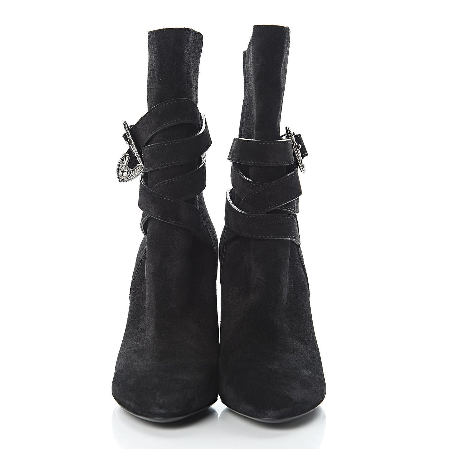 Suede Mica Buckle Western Ankle Booties 37.5 Black