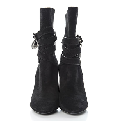Saint Laurent Suede Mica Buckle Western Ankle Booties 37.5 Black 2 of 10