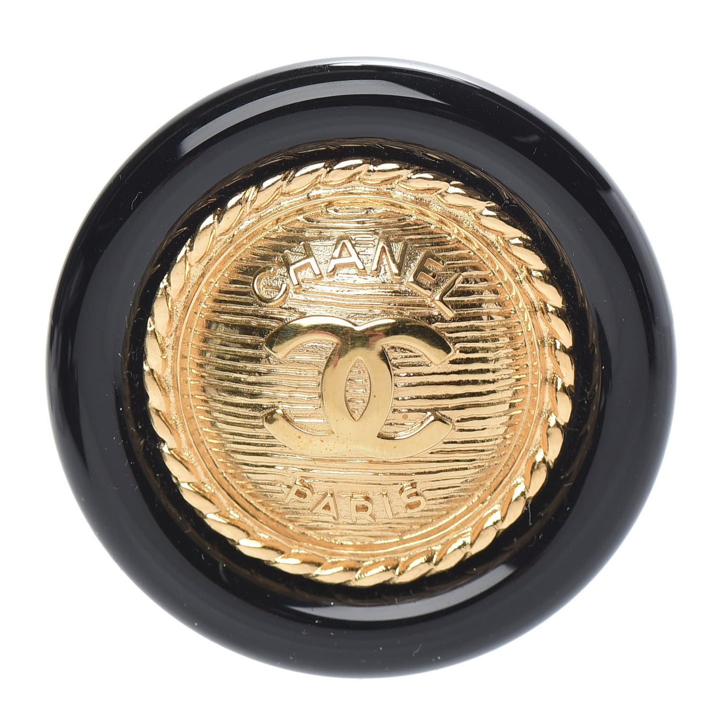Resin CC Button Brooch Gold Black