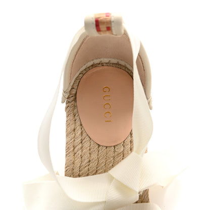 Gucci GG Raffia Monogram Ankle Wrap Platform Espadrille Wedge Sandals 38.5 Beige 6 of 10