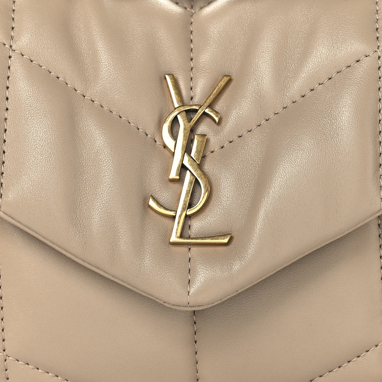 Saint Laurent Lambskin Quilted Toy Loulou Puffer Monogram Chain Satchel Dark Beige 8 of 10