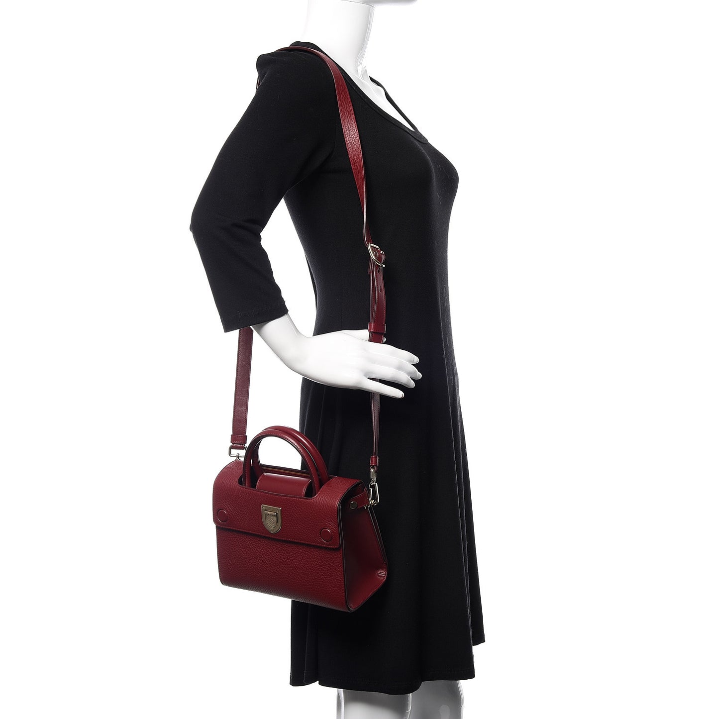 Grained Calfskin Mini Diorever Flap Dark Red