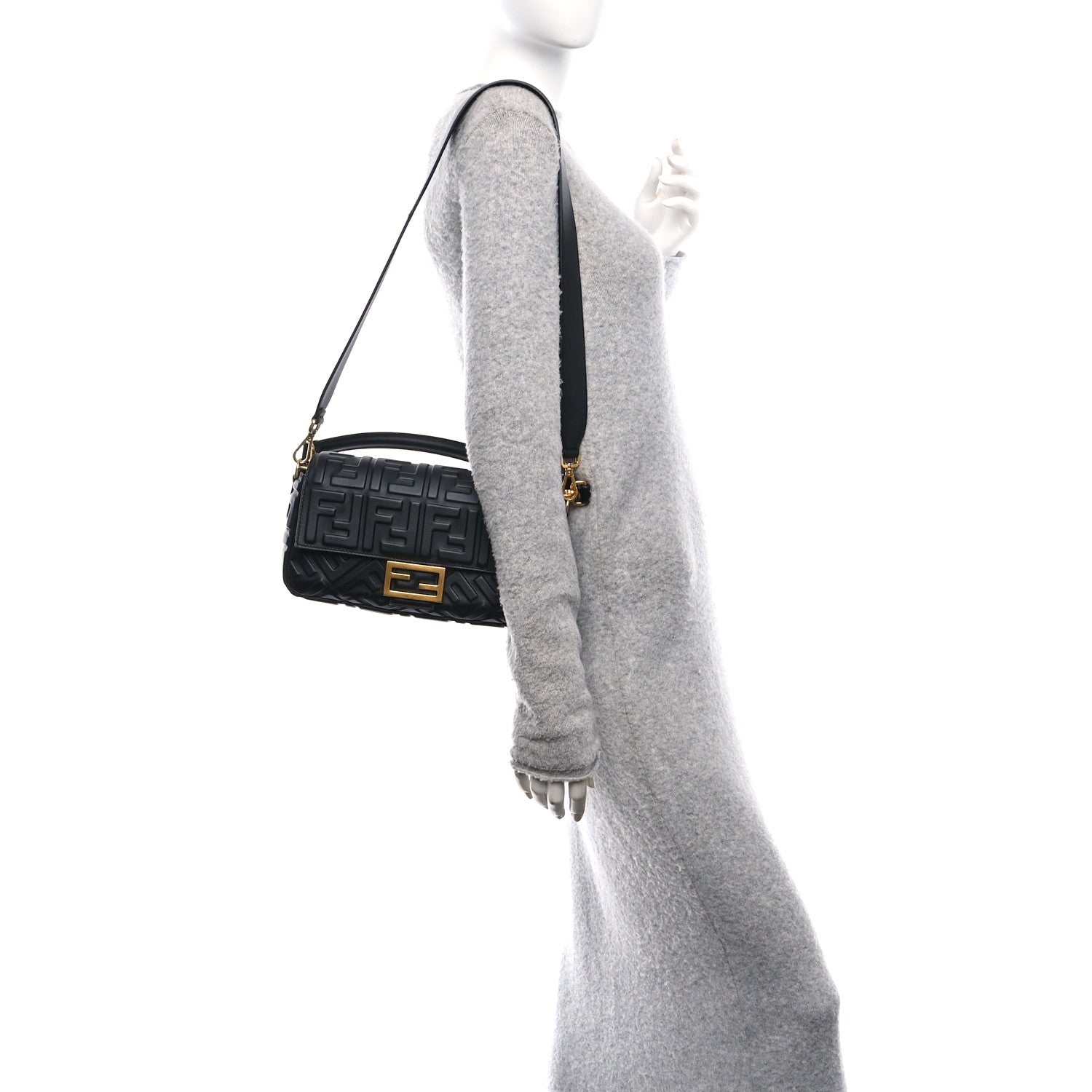 Fendi Nappa FF 1974 Embossed Baguette Black 2 of 9