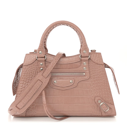 Balenciaga Shiny Supple Calfskin Crocodile Embossed Neo Classic Silver Hardware S City Nude Beige 1 of 13