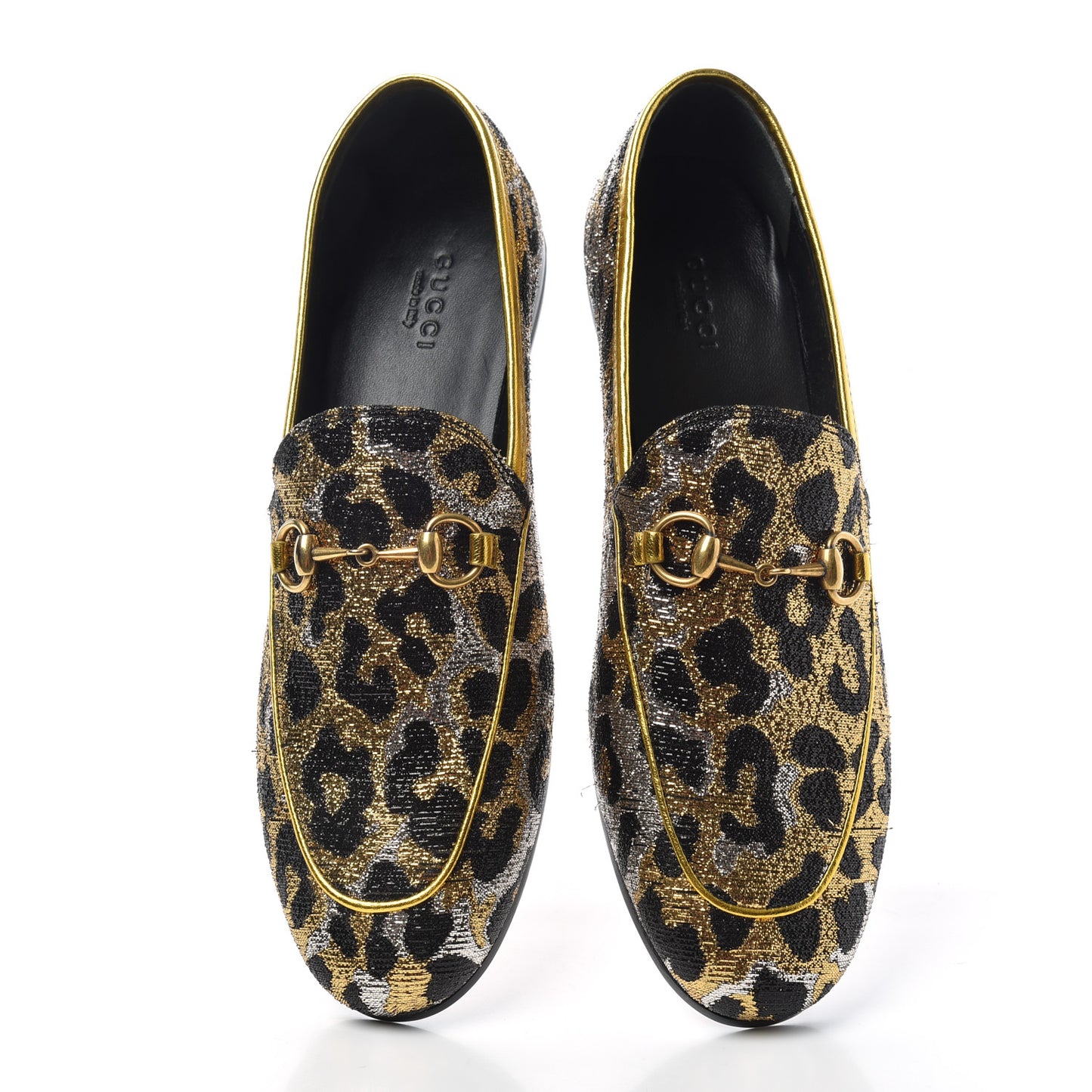 Jacquard Leopard Print Horsebit Womens Jordaan Loafers 37.5 Gold