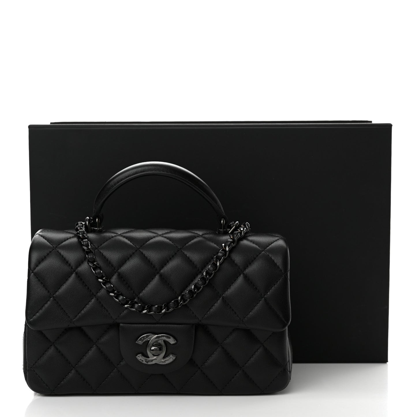 Lambskin Quilted Mini Top Handle Rectangular Flap So Black