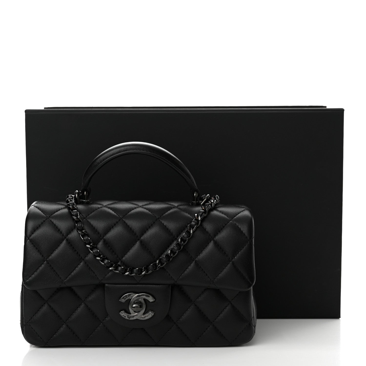 Chanel Lambskin Quilted Mini Top Handle Rectangular Flap So Black 11 of 11