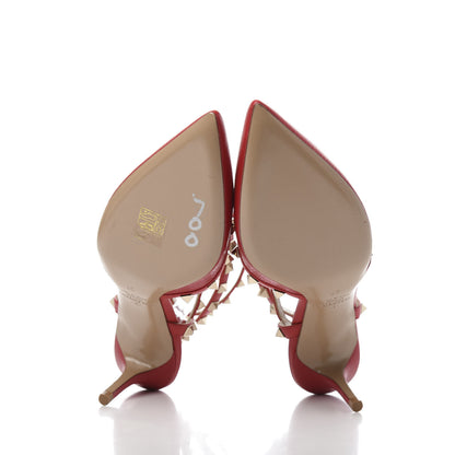 Valentino Garavani Pebbled Calfskin Rockstud Ankle Strap Low Heel Pumps 37 Rosso 5 of 9