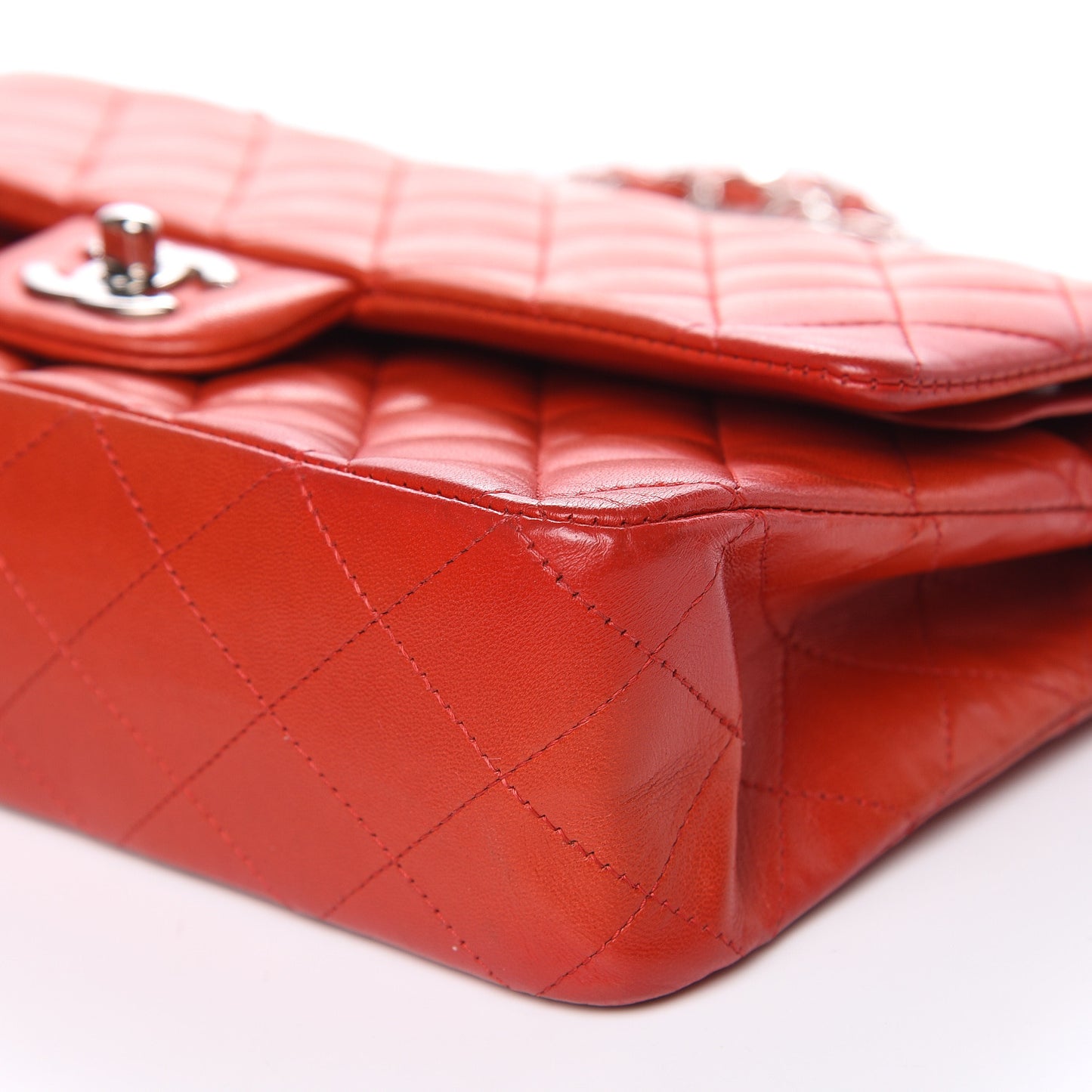 Lambskin Quilted Medium Double Flap Red