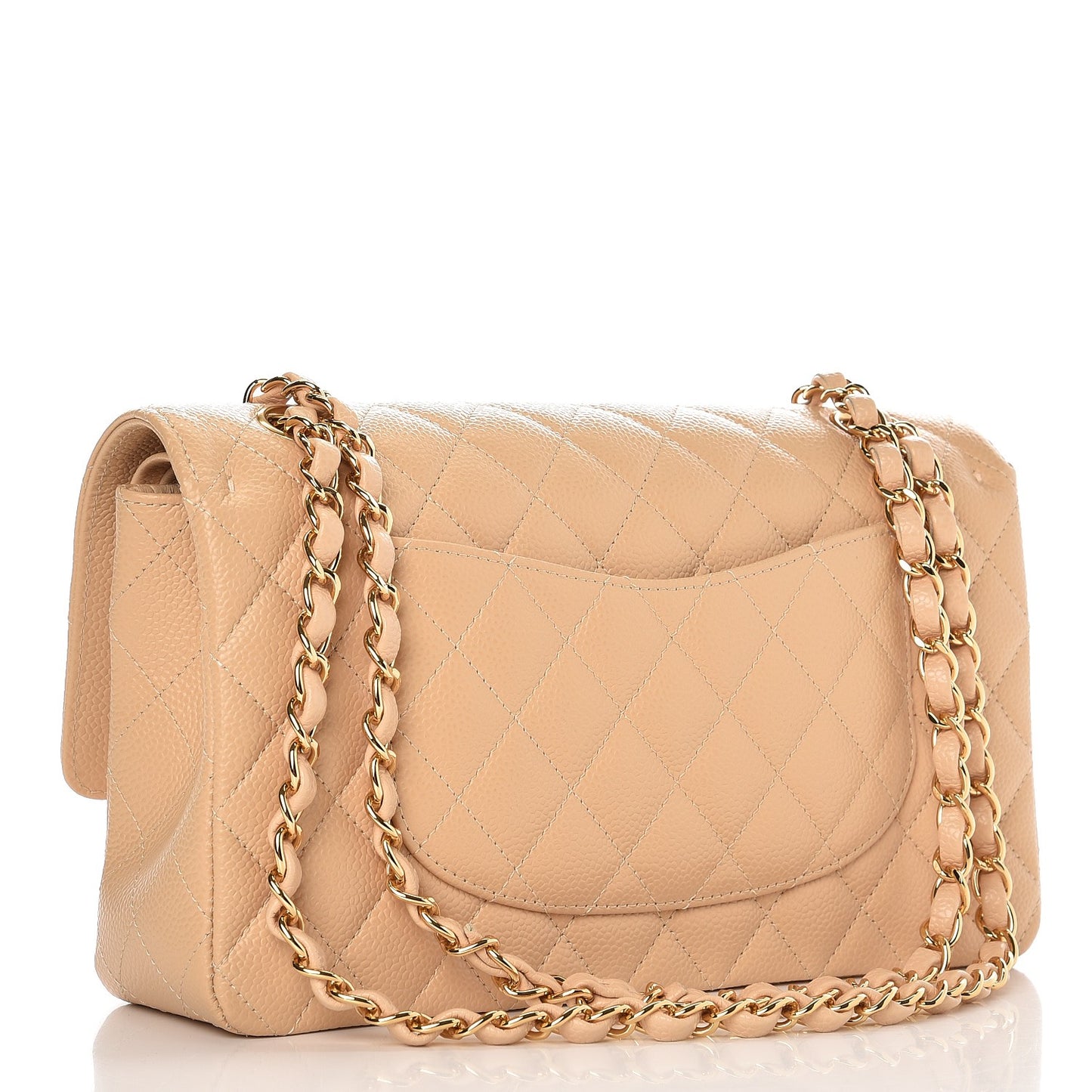 Caviar Quilted Medium Double Flap Beige Clair
