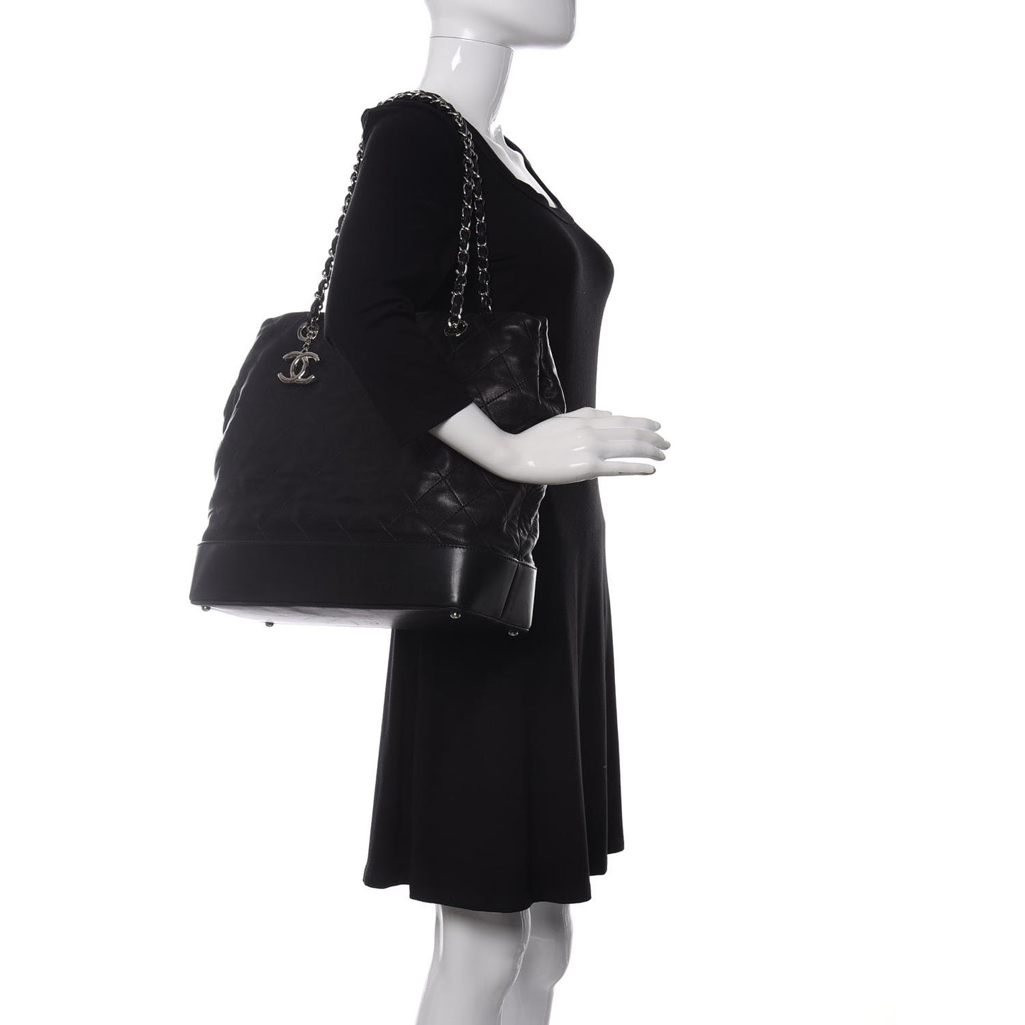 Calfskin Stitched Large VIP Shopping Tote Black
