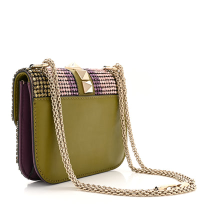 Valentino Garavani Vitello Crystal Embellished Small Glam Lock Rockstud Flap Green Multicolor 3 of 10