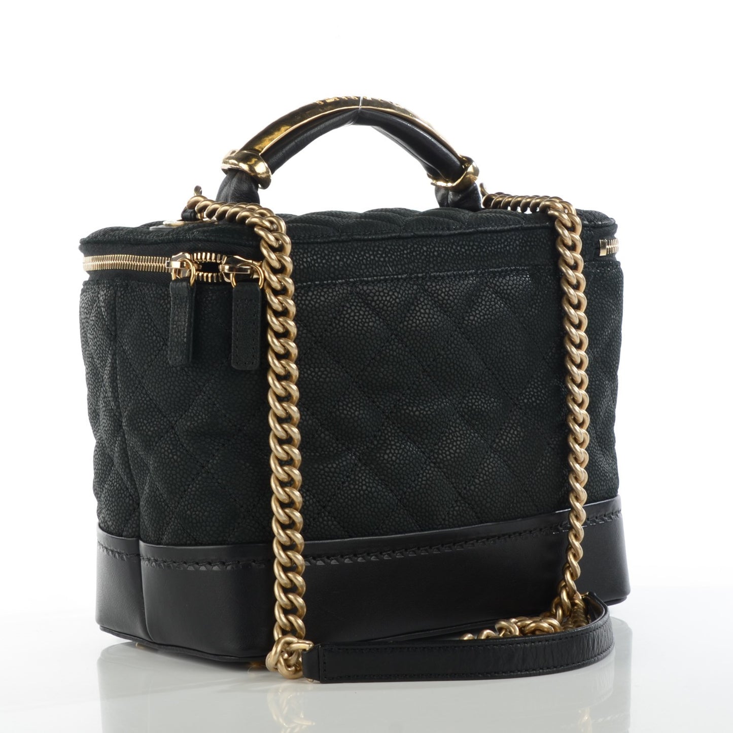 Iridescent Grained Calfskin Quilted Globe Trotter Vanity Case Black