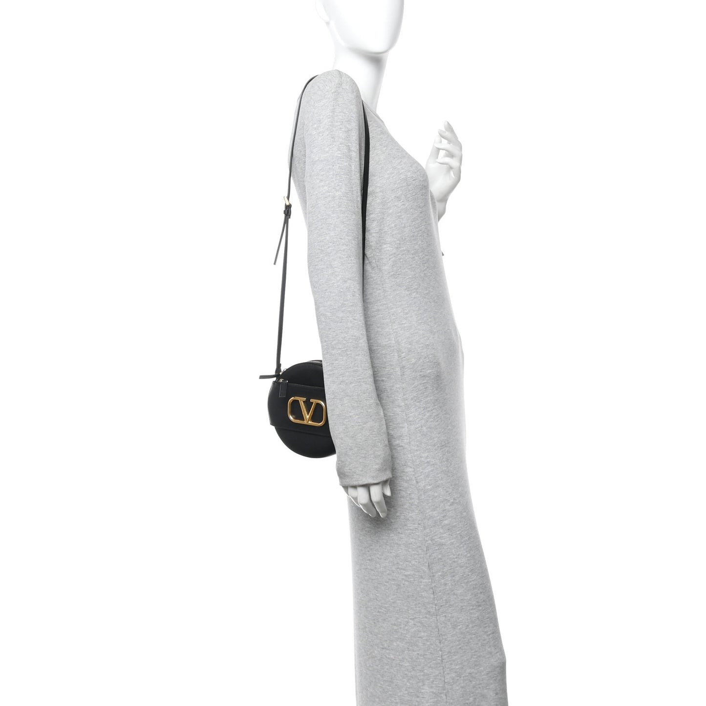 Calfskin VLogo Round Crossbody Bag Black