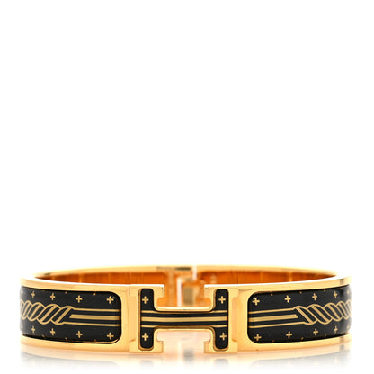Hermes Enamel Printed Quadrige Au Fil Narrow Clic Clac H Bracelet PM Jaune Or Black 1 of 5