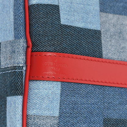 Louis Vuitton Denim Damier Monogram Patchwork Speedy Bandouliere 30 Blue Rouge 7 of 10