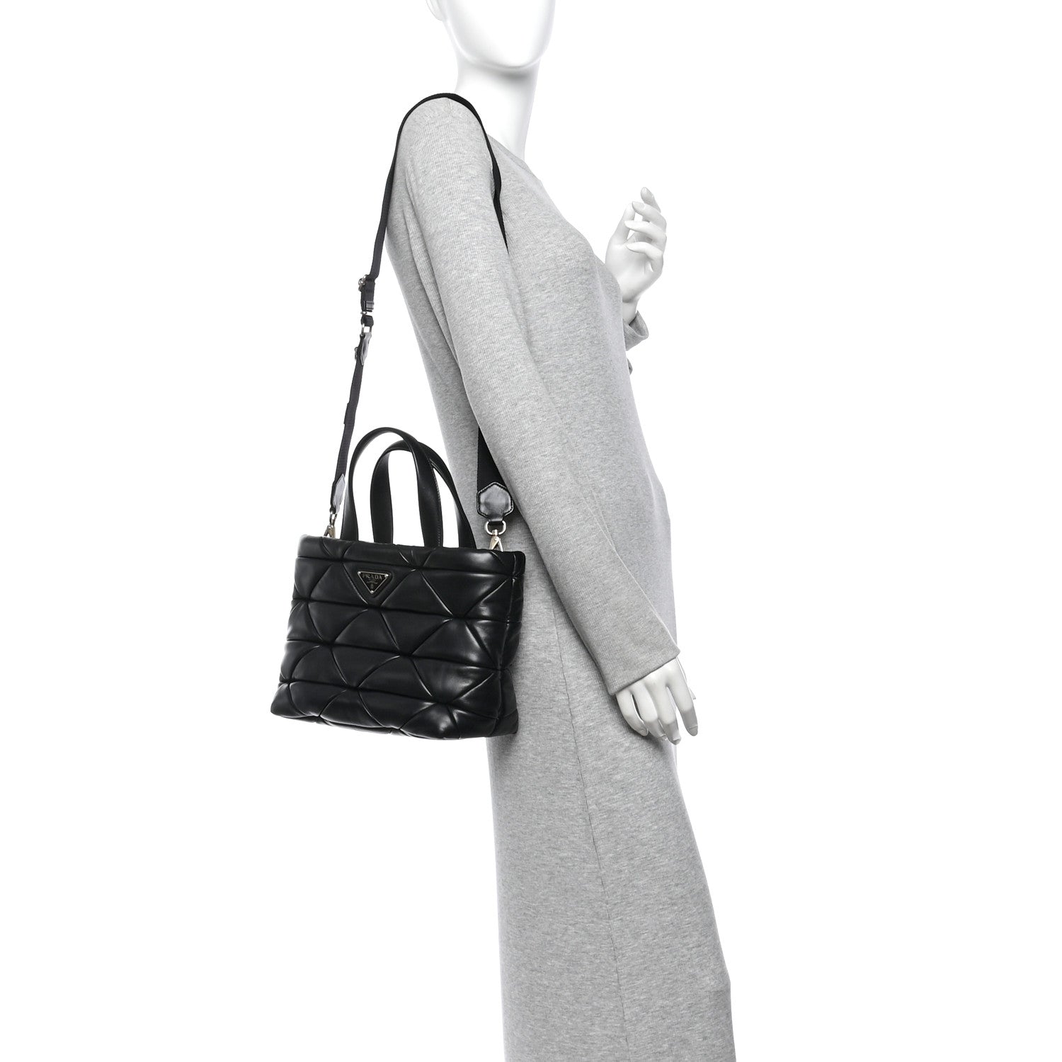 Prada Nappa Triangle Quilted Padded Double Handled Zip Pocket Tote Black 2 of 14