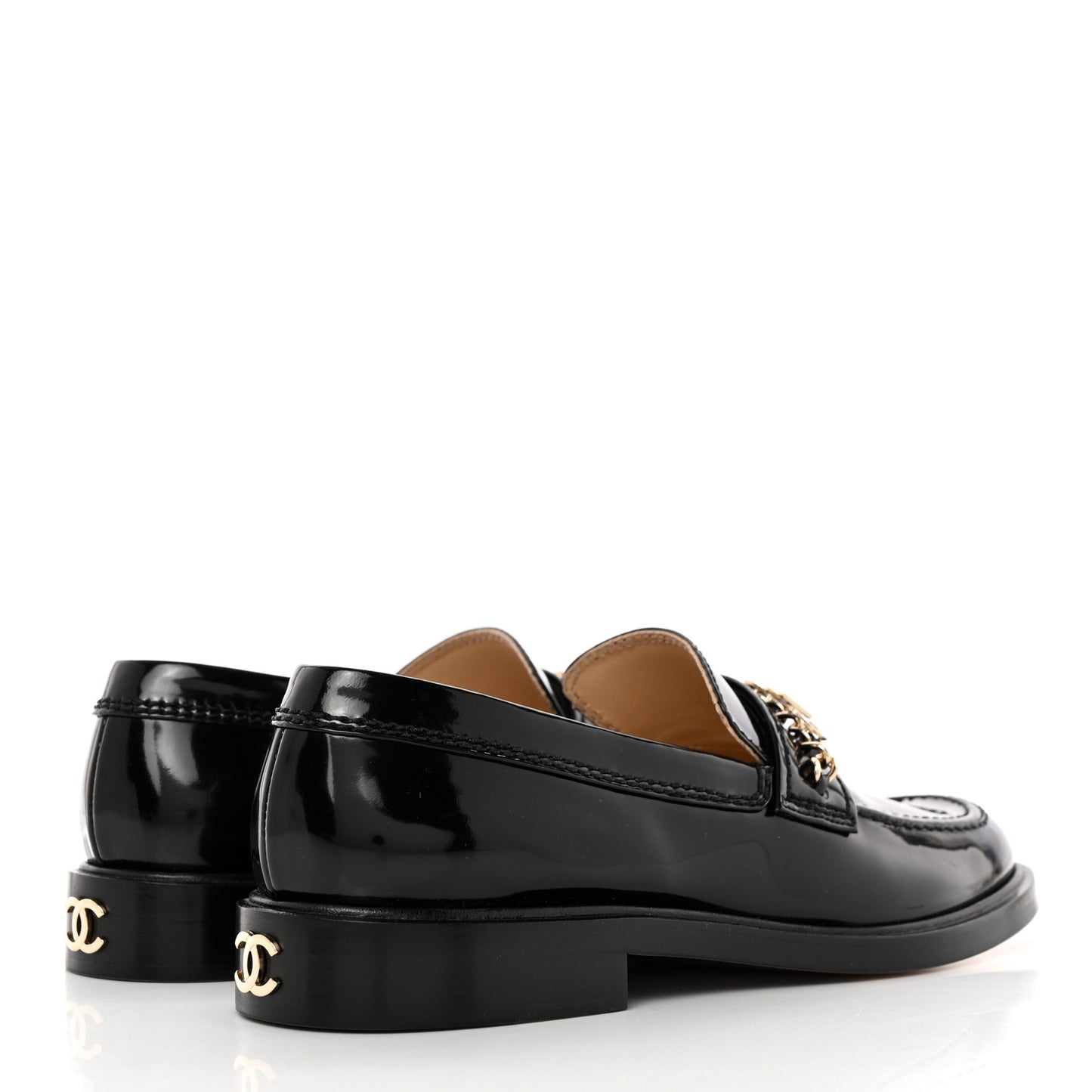 Shiny Calfskin Logo Loafers 39 Black