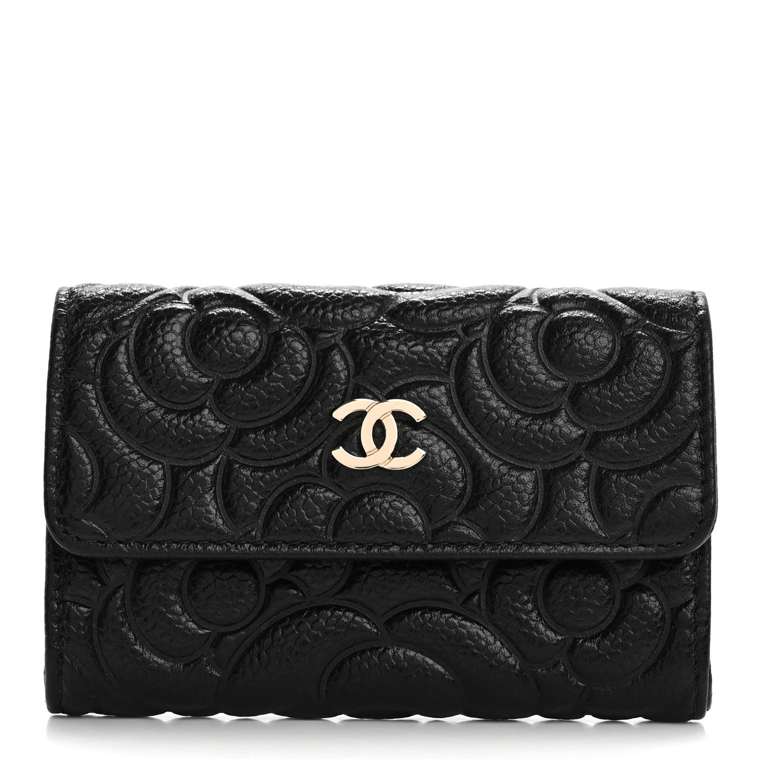 Chanel Caviar Camellia Embossed Card Holder Wallet Black 1 of 12