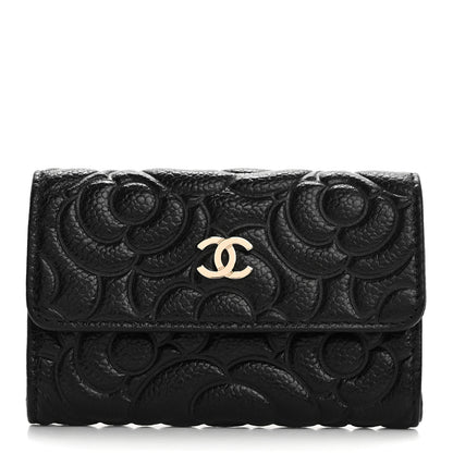 Chanel Caviar Camellia Embossed Card Holder Wallet Black 1 of 12