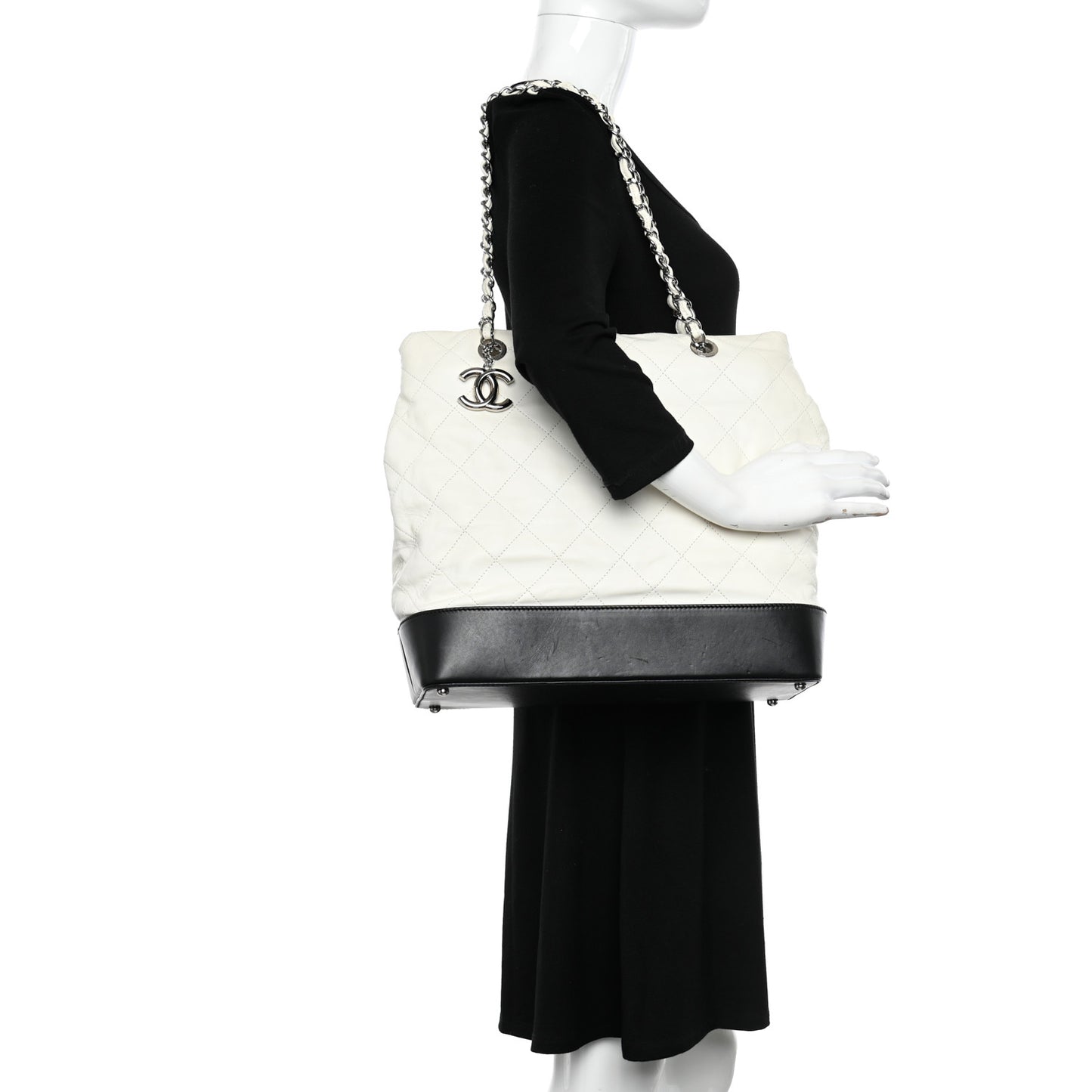 Calfskin Quilted Gabrielle Shopping Tote White