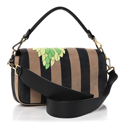Fendi Nubuck Pequin Floral Print Baguette Tobacco Moro Ebano 2 of 12