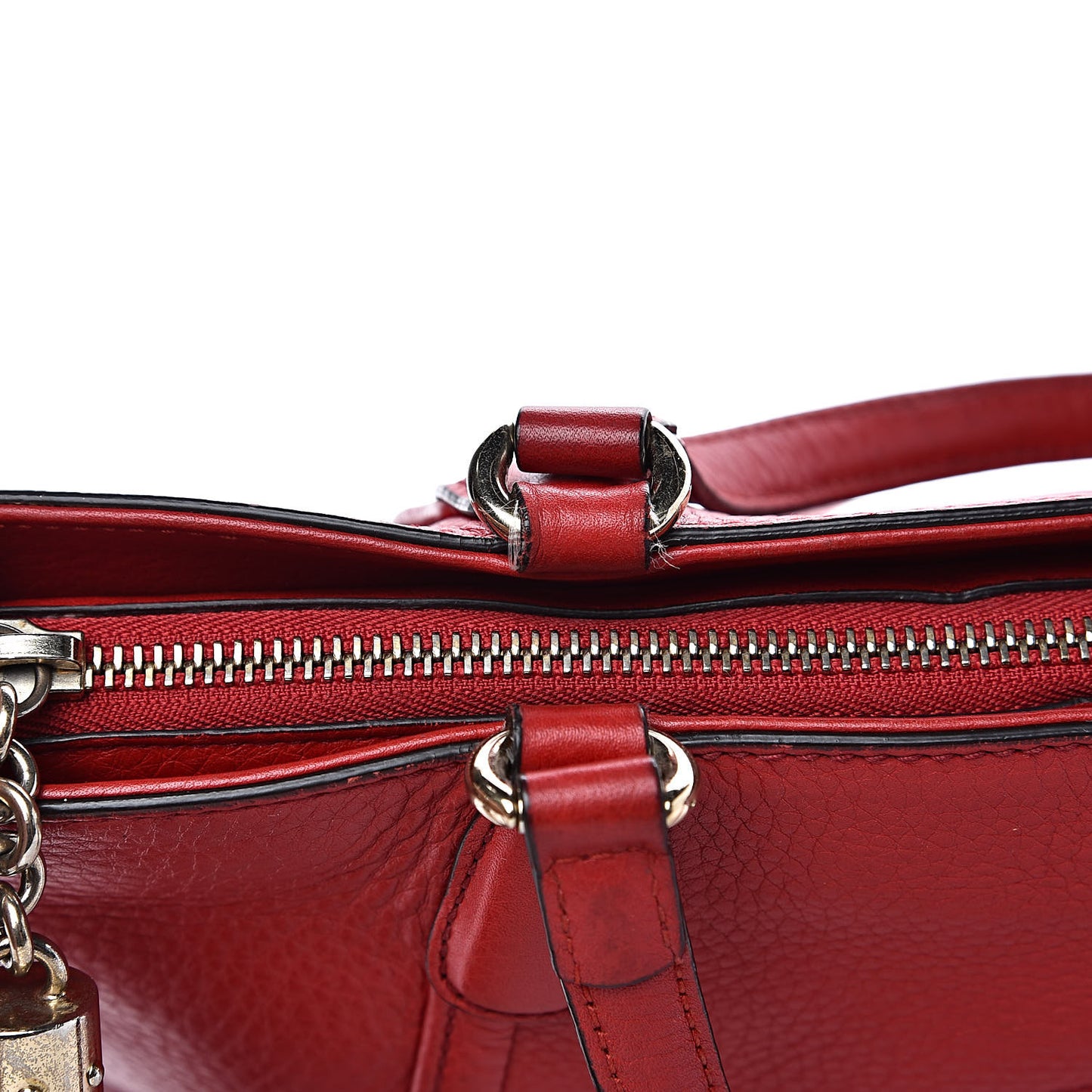 Pebbled Calfskin Small Soho Top Handle Bag Red