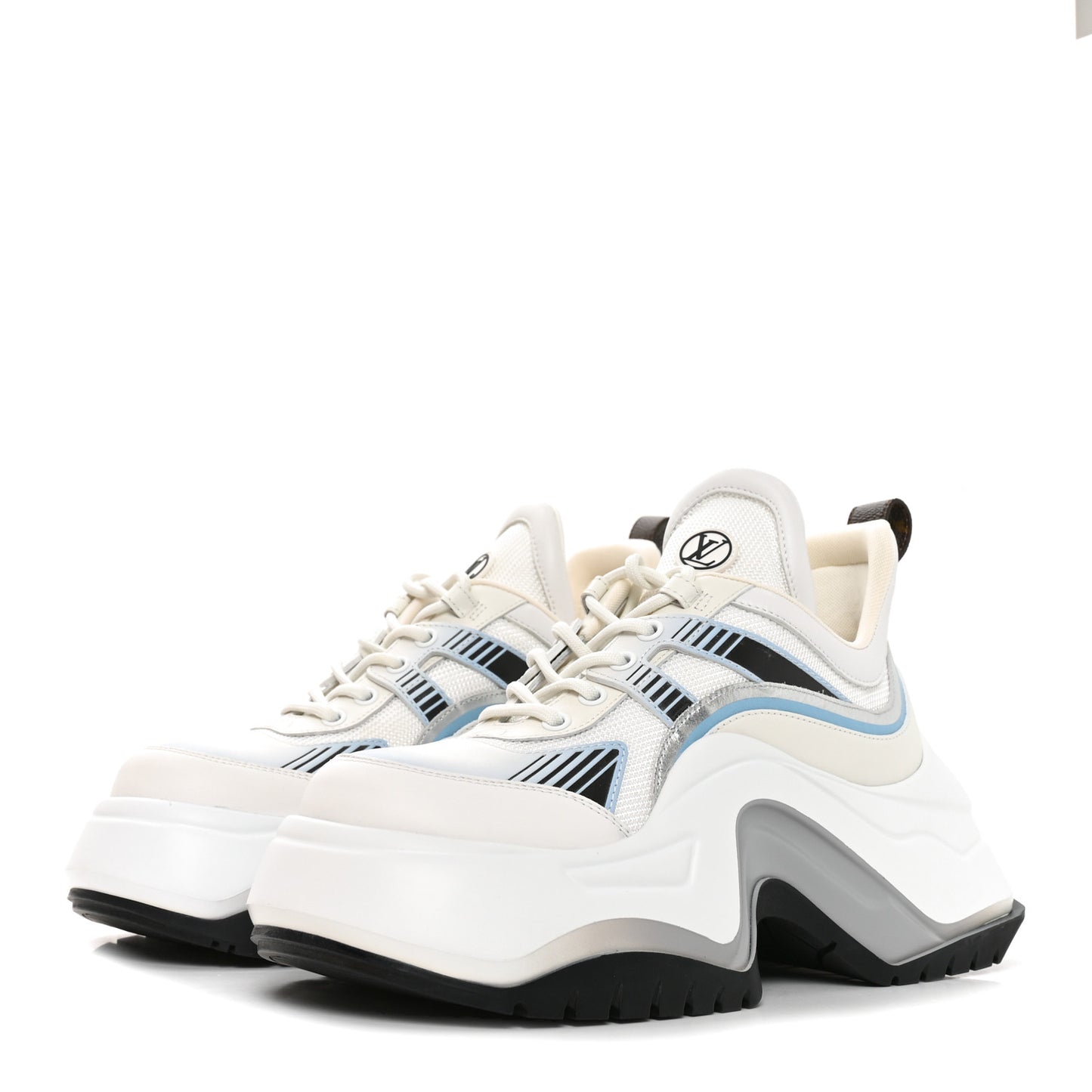 Calfskin Technical Nylon LV Archlight Sneakers 38 White Blue Gris