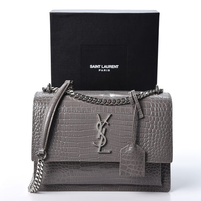 Saint Laurent Calfskin Crocodile Embossed Medium Monogram Sunset Fog 10 of 10
