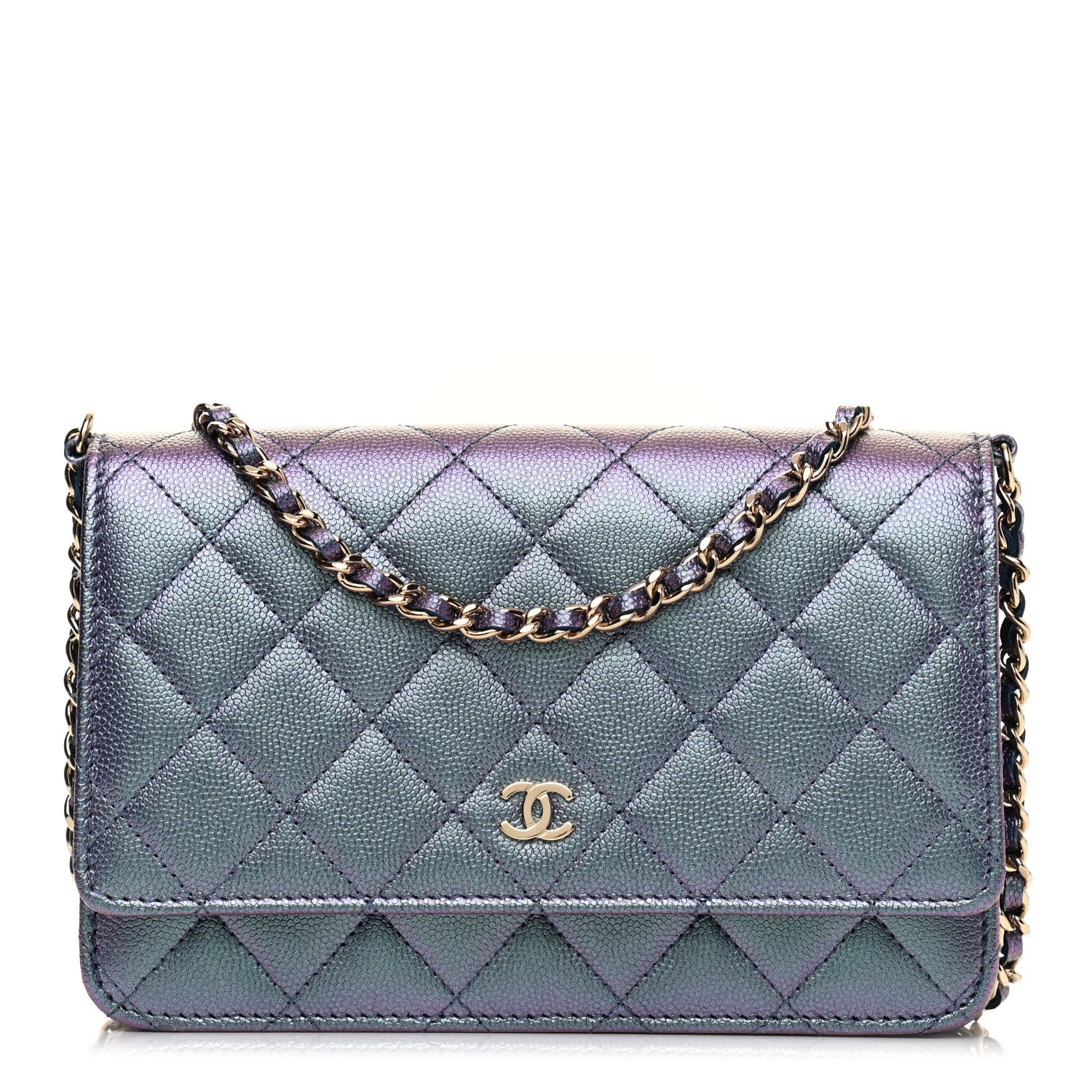 Chanel Iridescent Caviar Quilted Wallet On Chain WOC Dark Blue 1 of 12