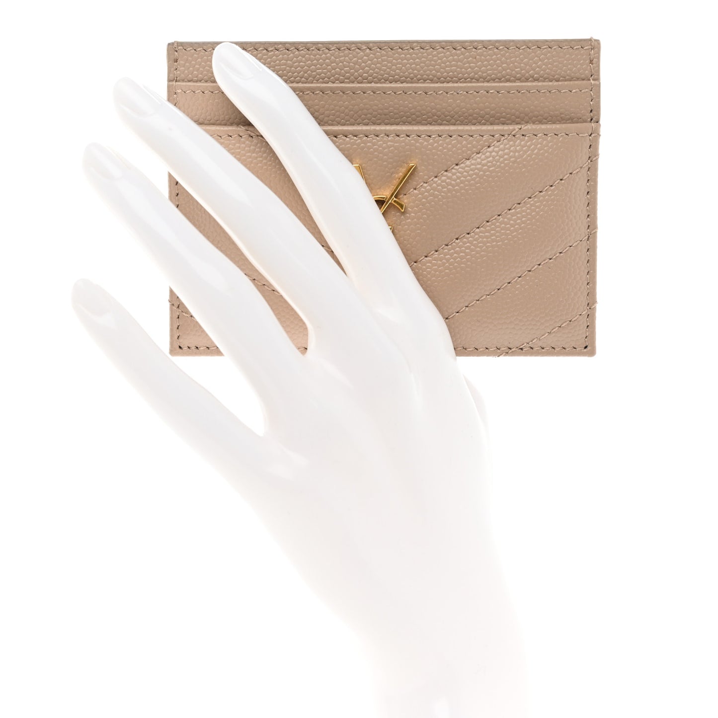 Grain De Poudre Matelasse Chevron Monogram Credit Card Case Dark Beige