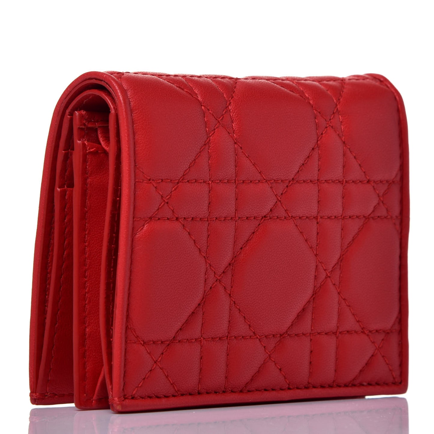 Lambskin Cannage Mini Lady Dior Wallet Red