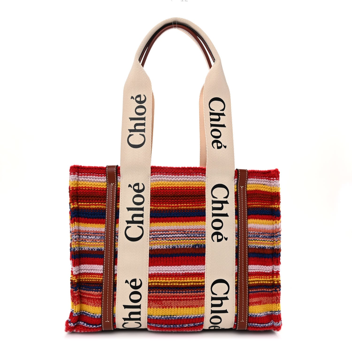Chloe Knit Calfskin Medium Woody Ribbon Tote Red Multicolor 1 of 10