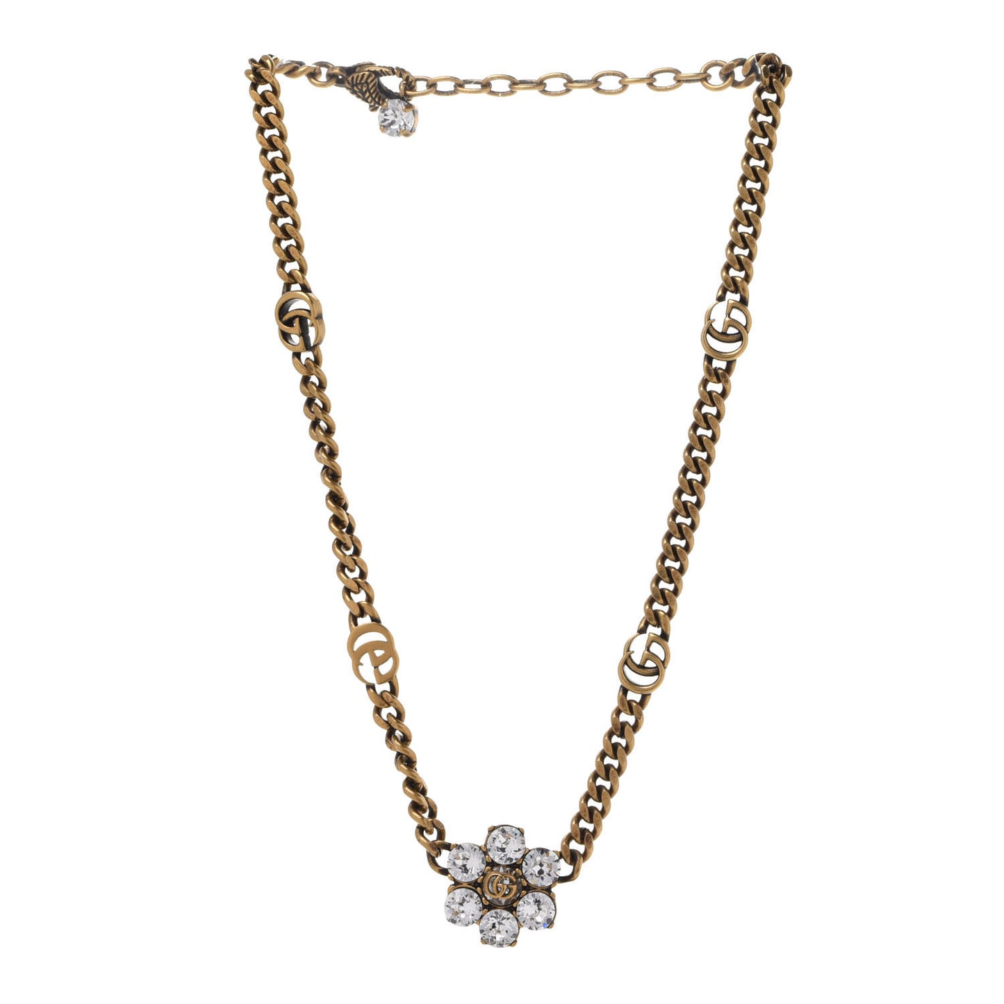Crystal Embellished Double G Necklace Aged Gold