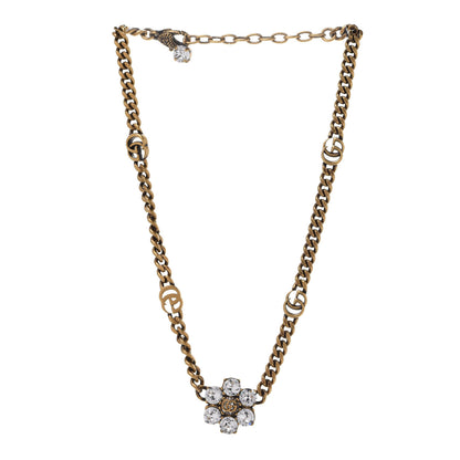 Gucci Crystal Embellished Double G Necklace Aged Gold 3 of 9