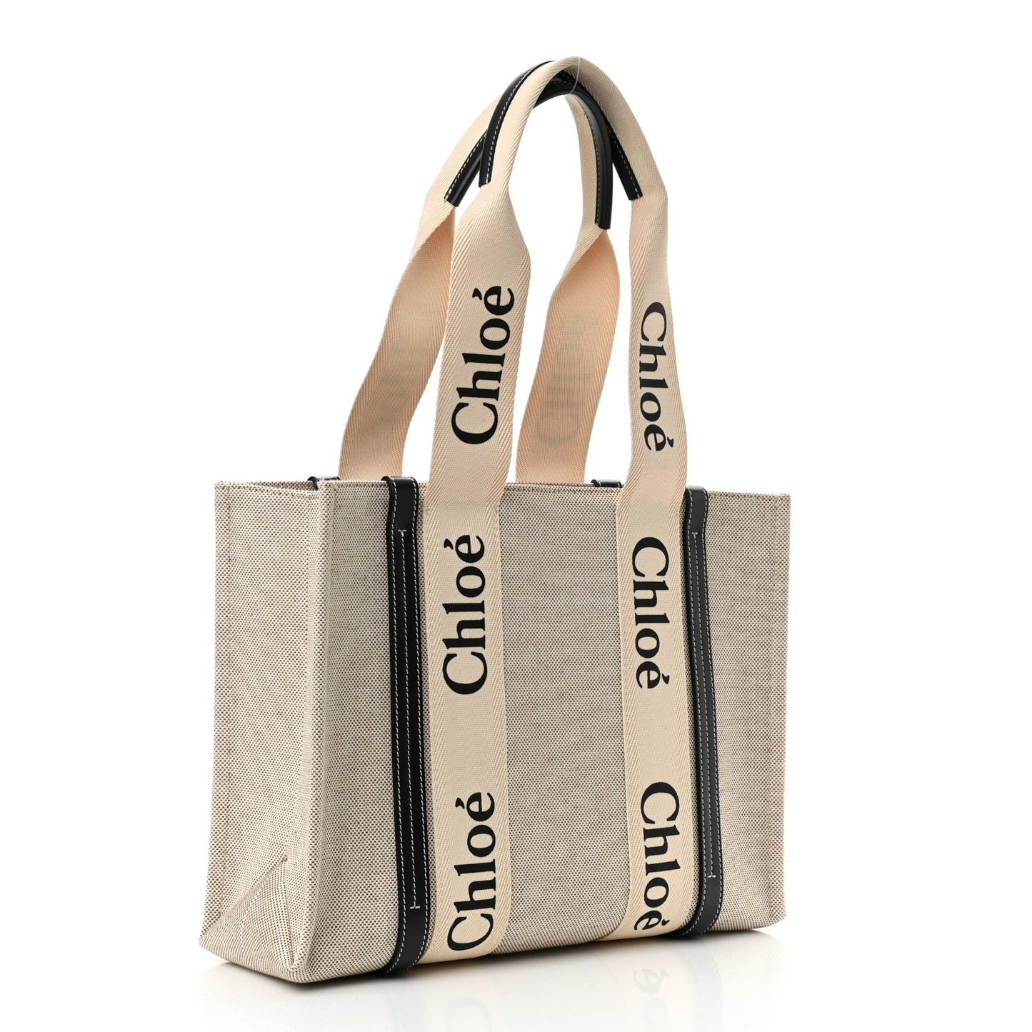 Cotton Calfskin Medium Woody Ribbon Tote White Black