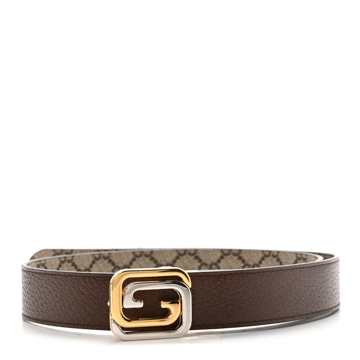 GG Supreme Monogram Textured Dollar Calfskin Squared Interlocking G 30mm Reversible Belt 85 34 Beige Ebony New Acero