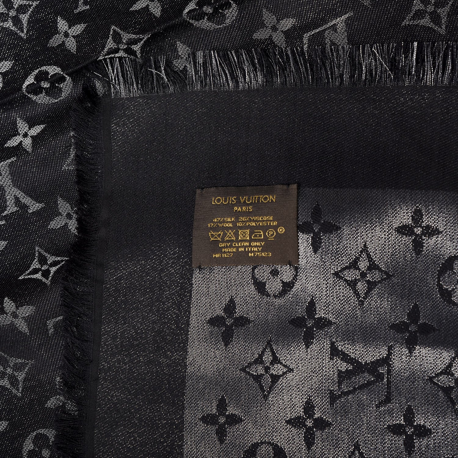Louis Vuitton Silk Wool Monogram Denim Shawl Black 3 of 3