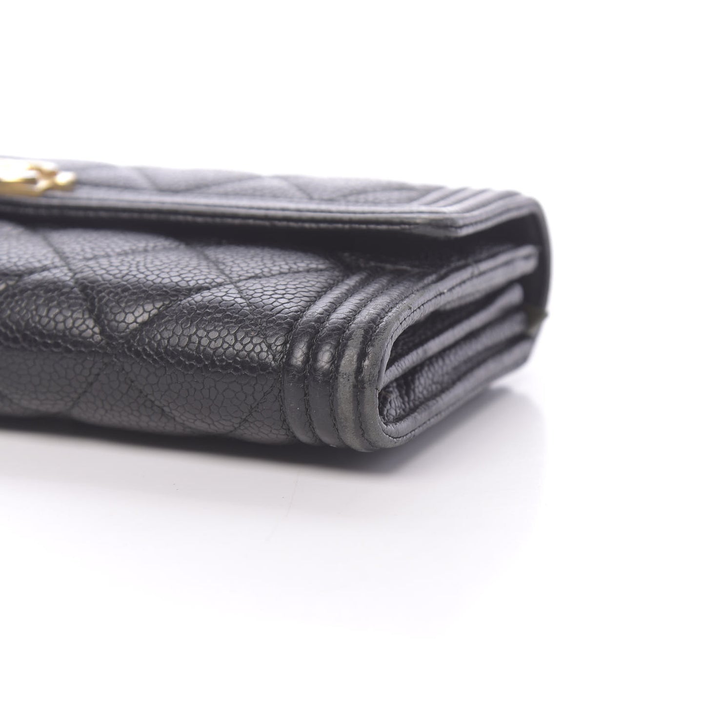 Caviar Quilted Large Boy Gusset Flap Wallet Black