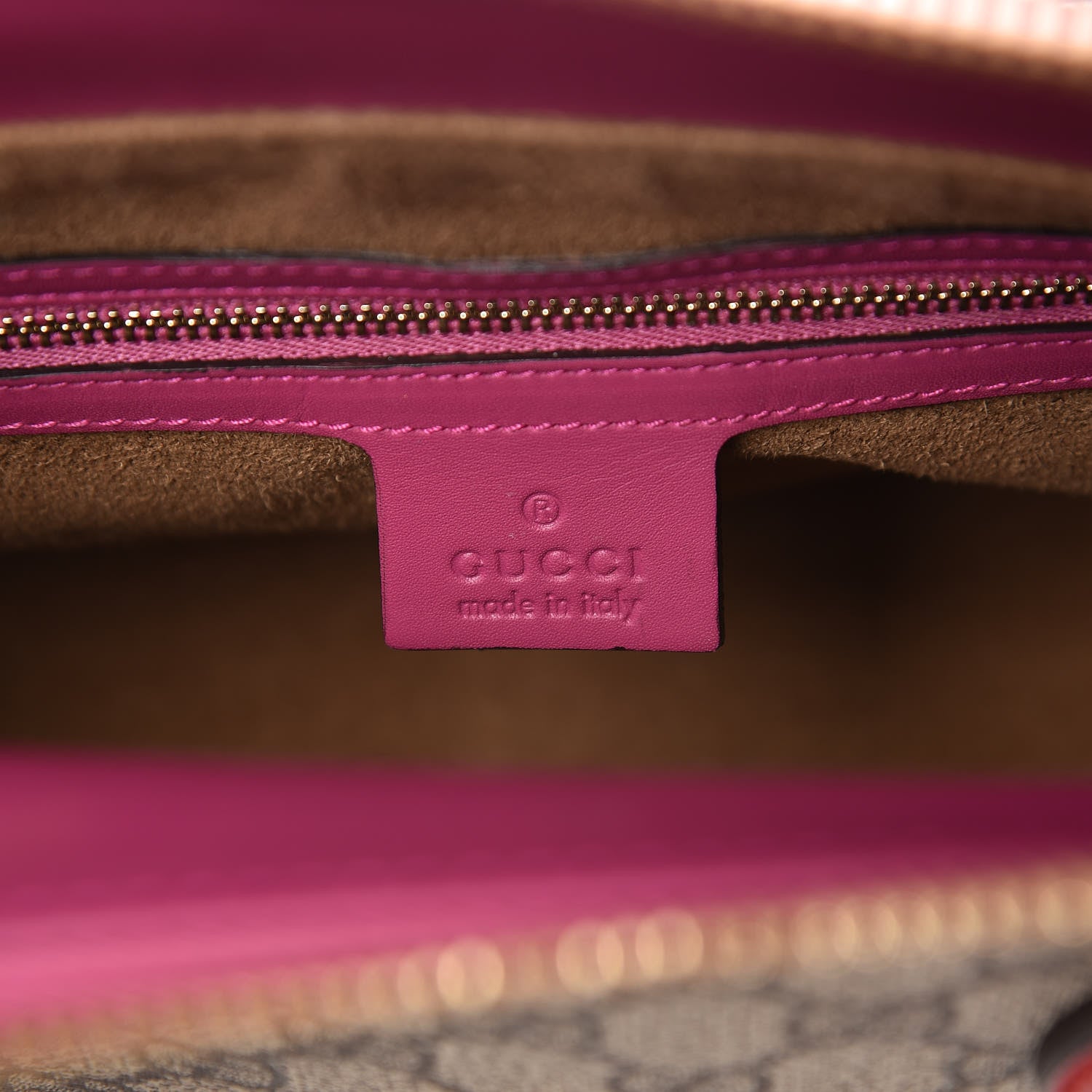 Gucci GG Supreme Monogram Moon Calfskin Small Zip Top Tote Beige Ebony Hibiscus Red New Rosette 6 of 7