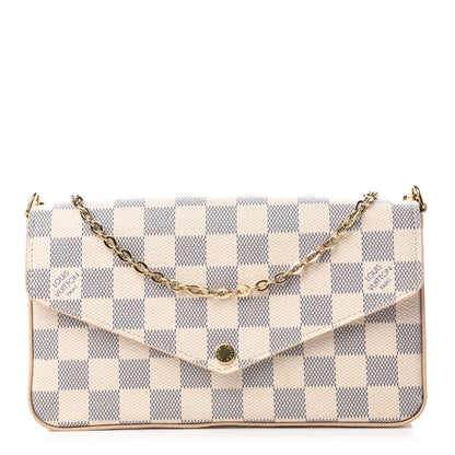 Louis Vuitton Damier Azur Pochette Felicie Chain Wallet Rose Ballerine 1 of 12