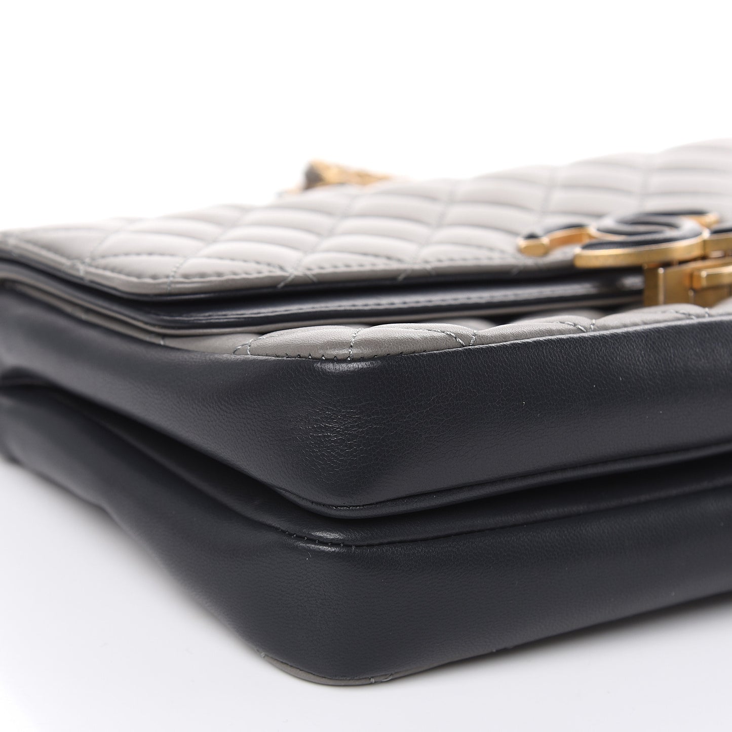 Lambskin Quilted Large CC Chic Flap Grey Dark Navy