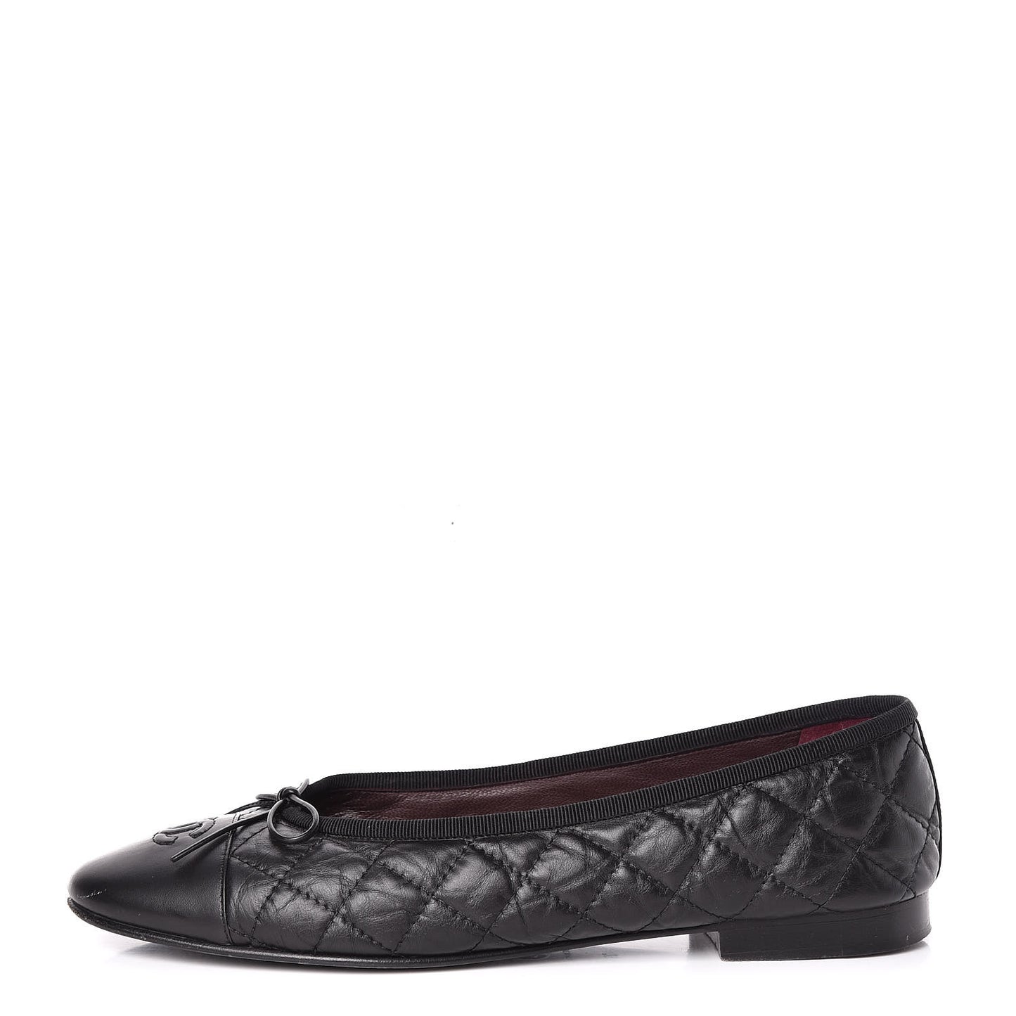 Aged Calfskin Quilted Cap Toe Ballerina Flats 39.5 Black