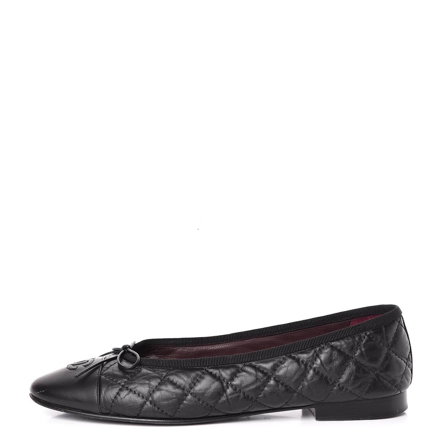 Chanel Aged Calfskin Quilted Cap Toe Ballerina Flats 39.5 Black 1 of 15