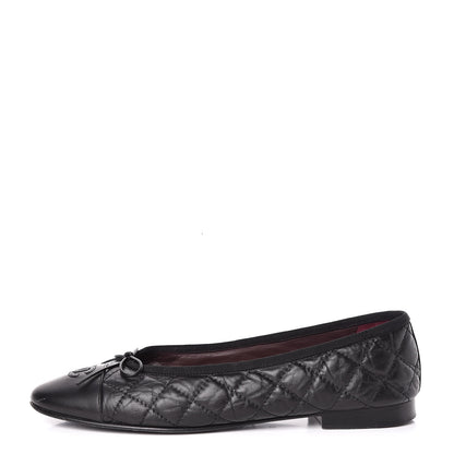Chanel Aged Calfskin Quilted Cap Toe Ballerina Flats 39.5 Black 1 of 15