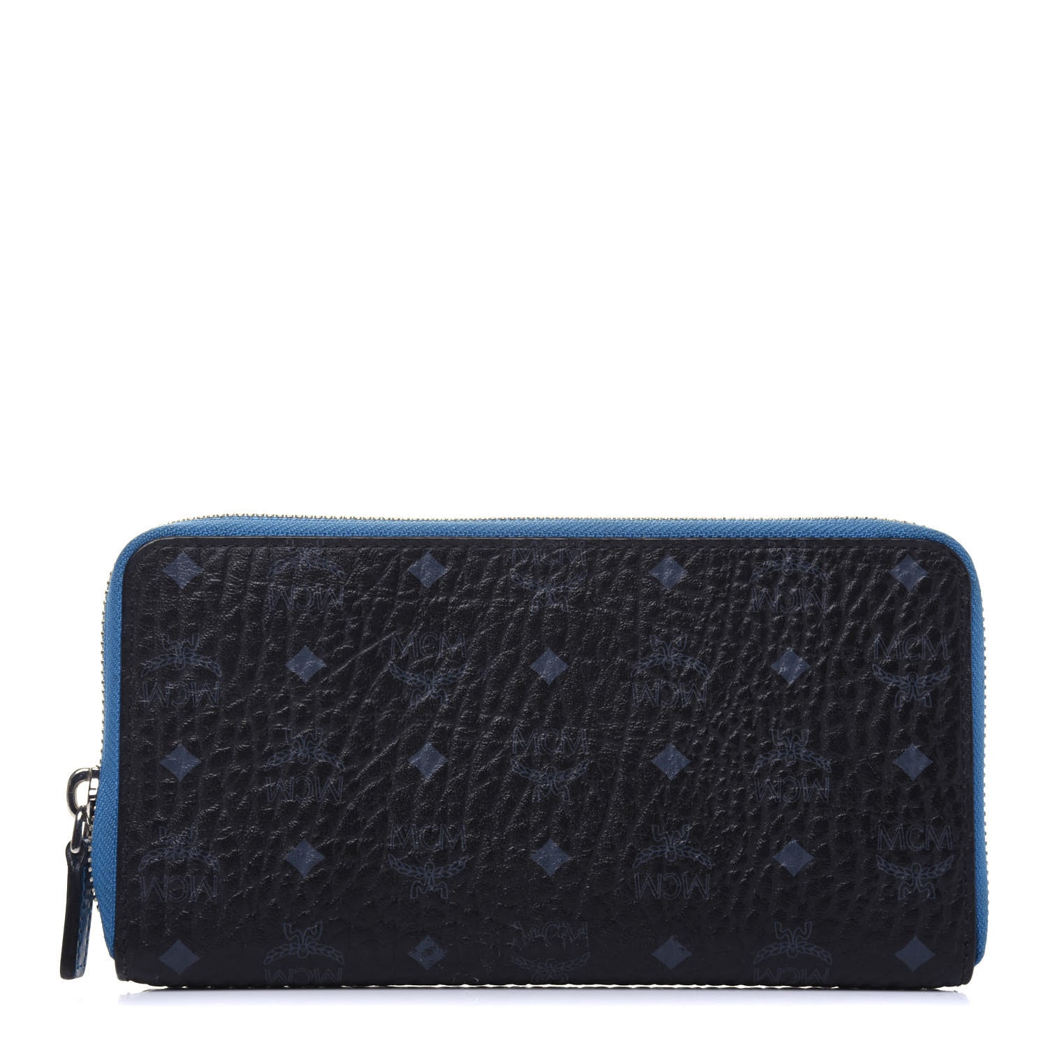 MCM Visetos Large Zip Around Wallet Black Blue 1 of 18