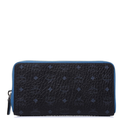 MCM Visetos Large Zip Around Wallet Black Blue 1 of 18