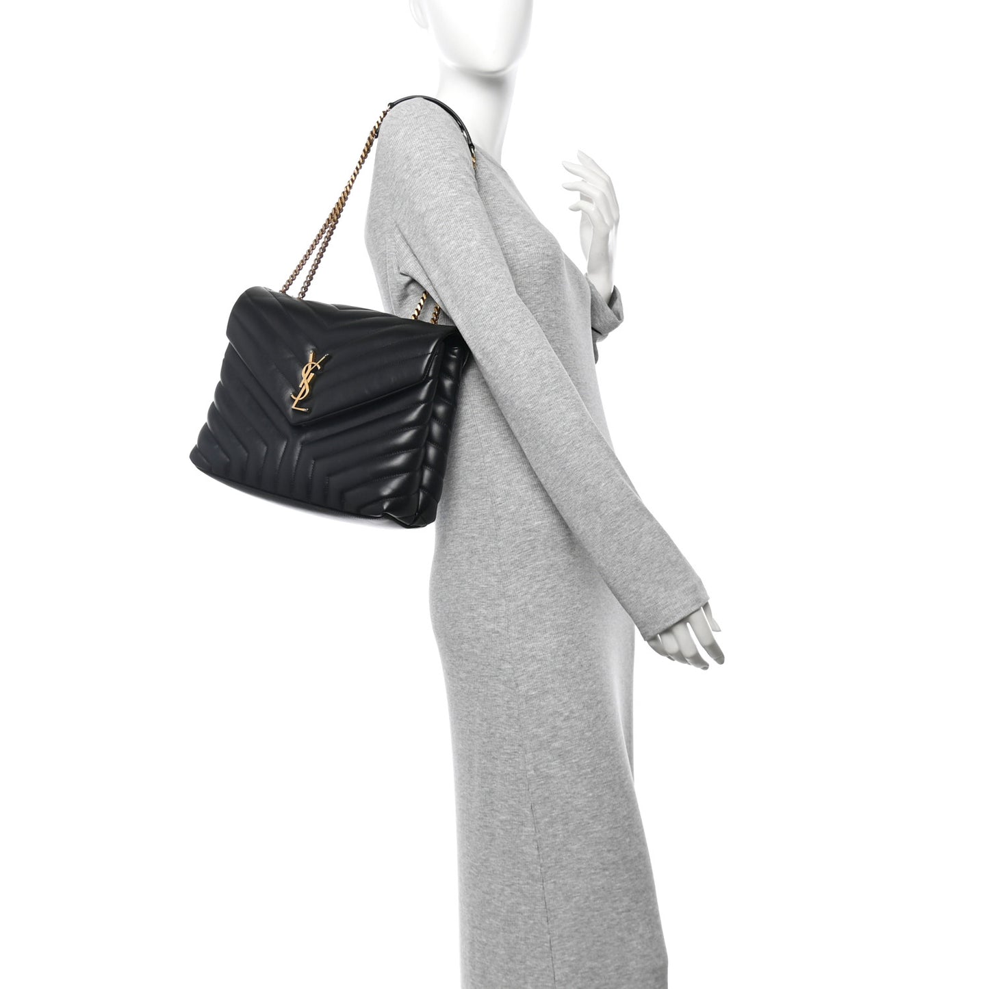 Calfskin Y Quilted Monogram Medium Loulou Chain Satchel Black