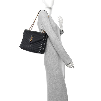Saint Laurent Calfskin Y Quilted Monogram Medium Loulou Chain Satchel Black 1 of 10